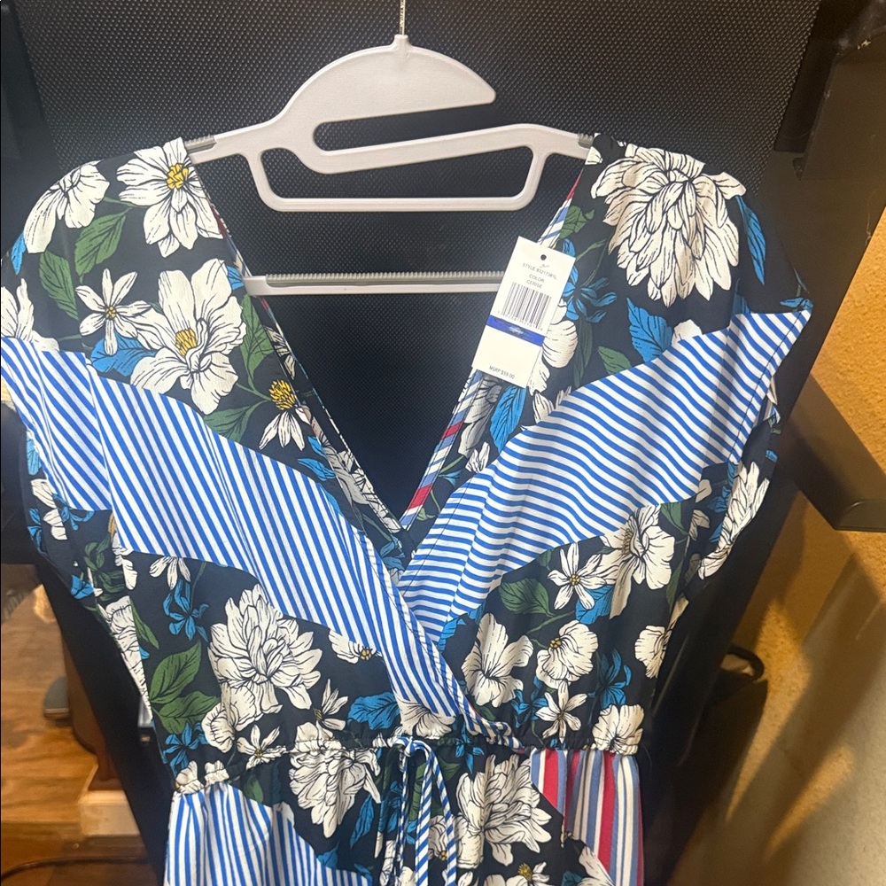 Floral and Striped V-Neck Dress